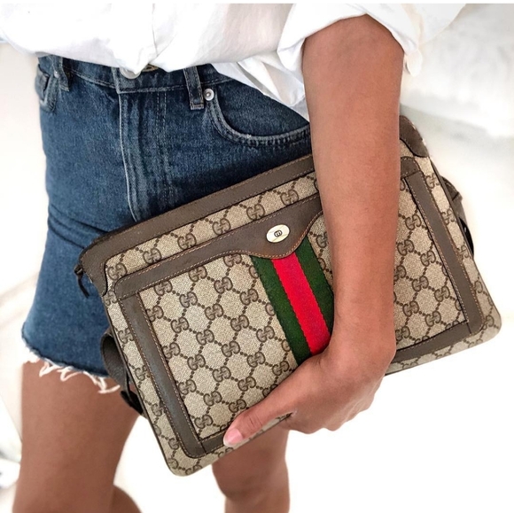 Authentic Vintage Gucci GG Monogram Supreme Sherry Web Ophidia Accordion Bag - Picture 4 of 14